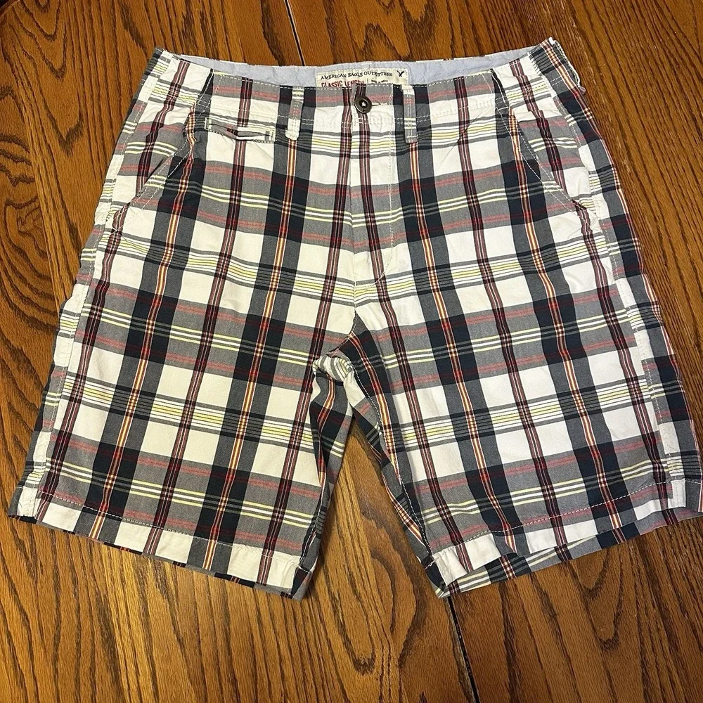 Men's American‎ Eagle Plaid Chino Shorts Classic Length Size 33